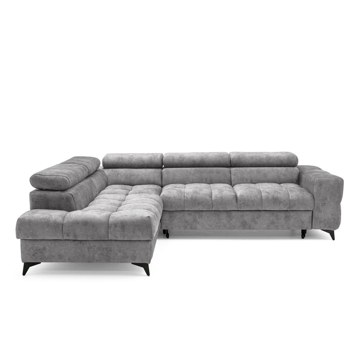 ECKSOFA PUDDING L Links mit Schlaffunktion 128x197 Velours Grau - Schwarz/Grau, Holz/Textil (270/204cm) - Muffo