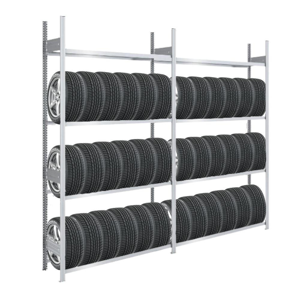 REIFENREGAL TIRE PRO 2er-Set für insgesamt 40 Reifen 4 Ebenen 150kg Fachlast pro Ebene Verzinkt - Silberfarben, Metall (260/250/43cm) - PROREGAL