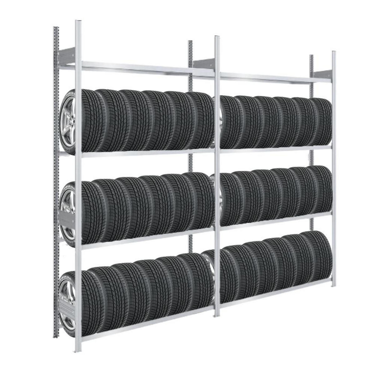 REIFENREGAL TIRE PRO 2er-Set für insgesamt 40 Reifen 4 Ebenen 150kg Fachlast pro Ebene Verzinkt - Silberfarben, Metall (260/250/43cm) - PROREGAL