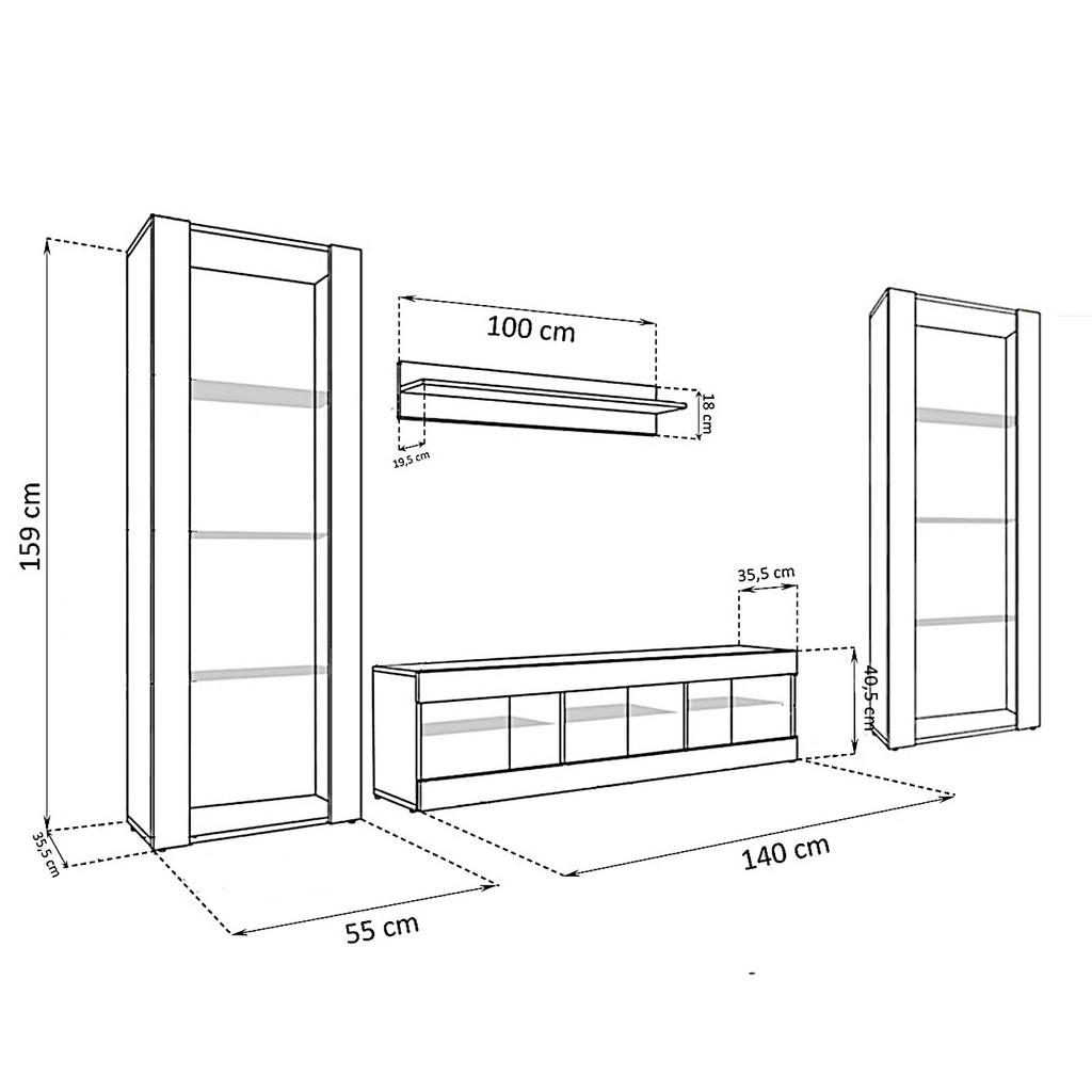 Thumbnail - Komodee Wohnzimmerset, Eiche Wotan, Eiche Wotan, Holzwerkstoff, 9 Fächer, Rechteckig, 250x159x35 cm, Wohnzimmer, Wohnwän...