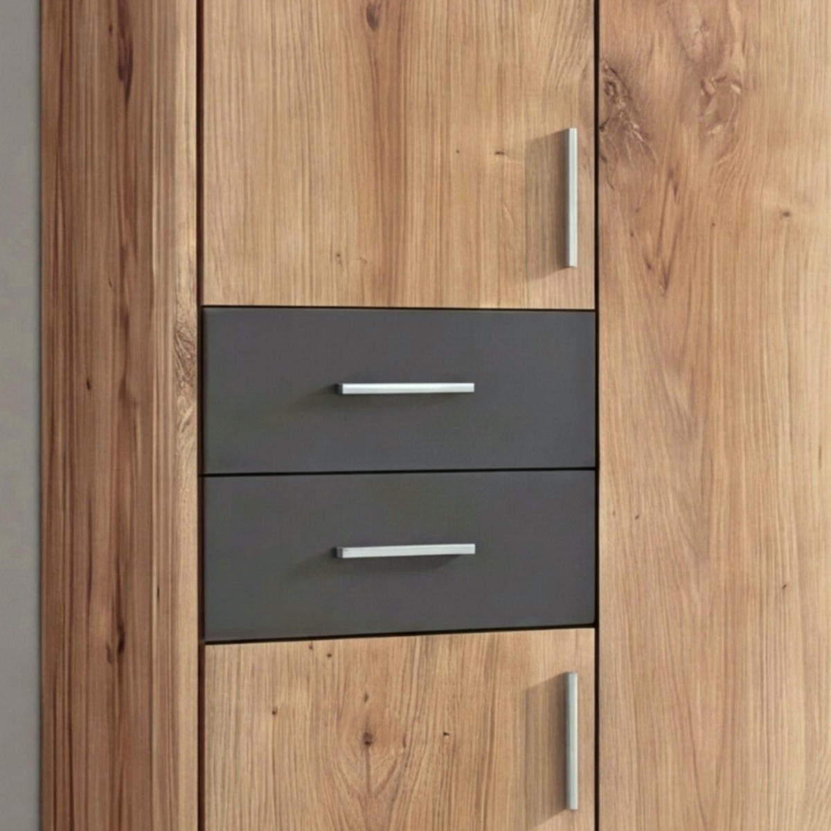 DREHTÜRENSCHRANK Kleiderschrank B228/H210/T58 cm mit Schubkästen & Passepartout & 1 Spiegeltür, Eiche Dekor mit Absetzungen in Grafit / 22570 - Eichefarben/Silberfarben, Holzwerkstoff/Kunststoff (228/210/58cm) - luma-home