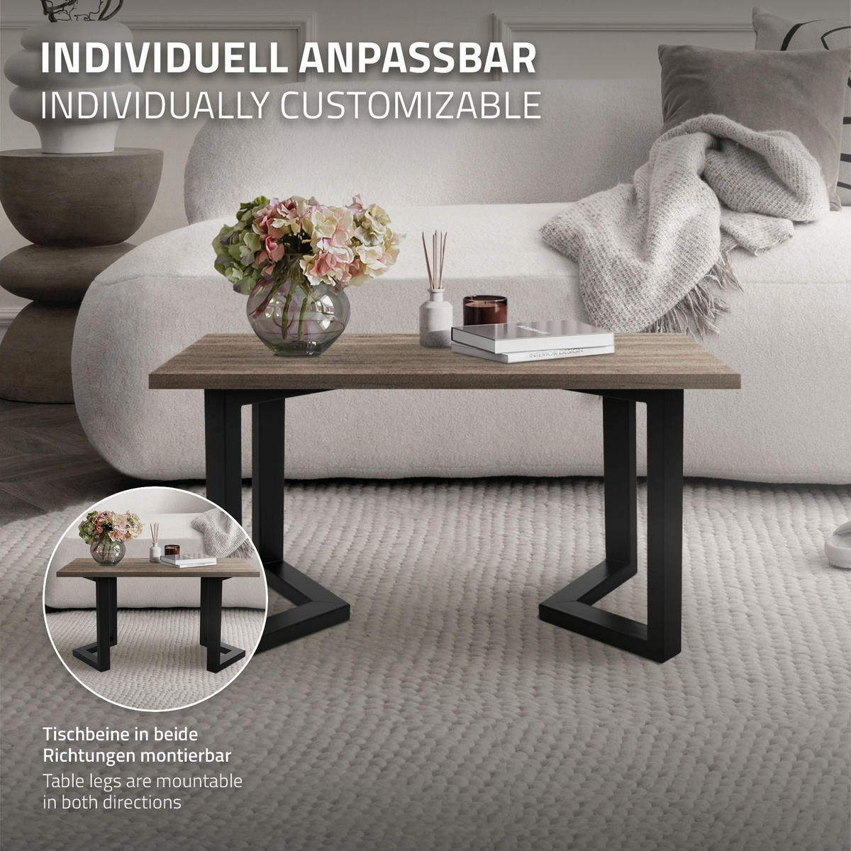 TISCHBEINE 2er Set ARROW 25x43 cm Schwarz - Schwarz, Metall (25/43/25cm) - ML-DESIGN