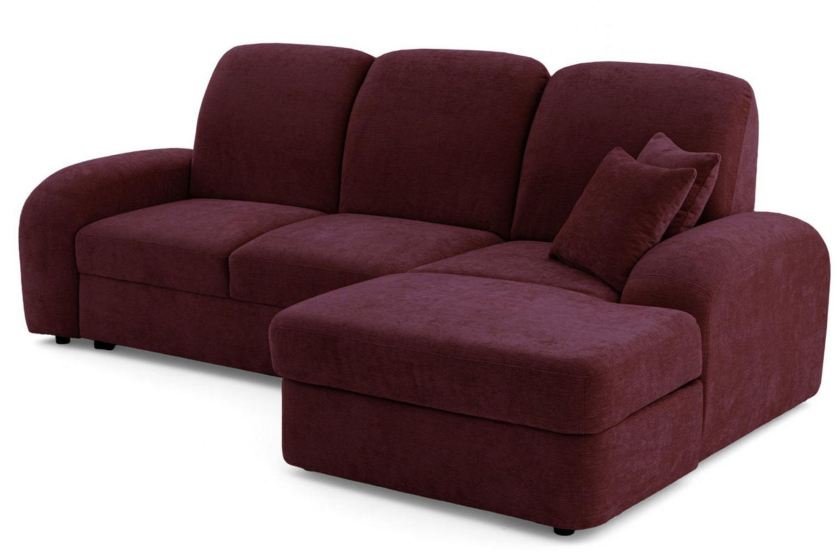 ECKSOFA VIBE S Rechts mit Schlaffunktion 130x202 Chenille Bordeaux - Bordeaux/Schwarz, Holz/Kunststoff (156/255cm) - Muffo