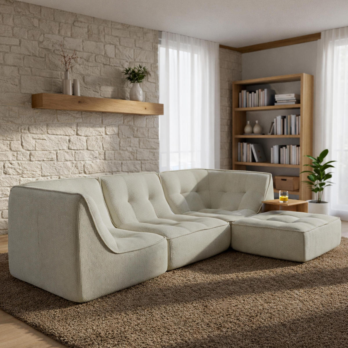 GARTENSOFA mit 3 Sitzplätzen, Ecru - Weiß, Textil (260/70/165cm) - Oviala