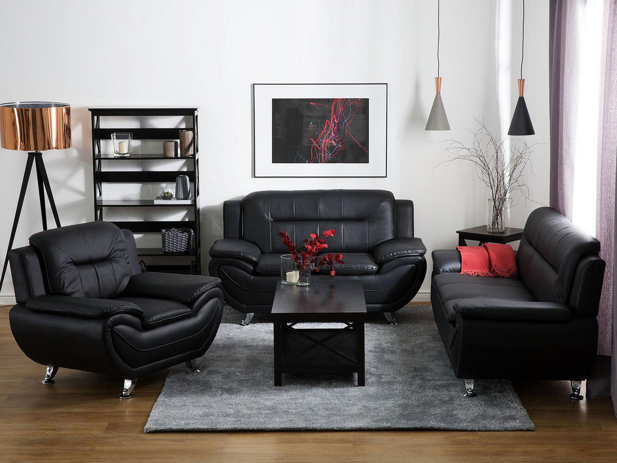 2-SITZER-SOFA Kunstleder Schwarz Leira - Schwarz, Kunststoff/Textil (155/88/86cm) - Beliani
