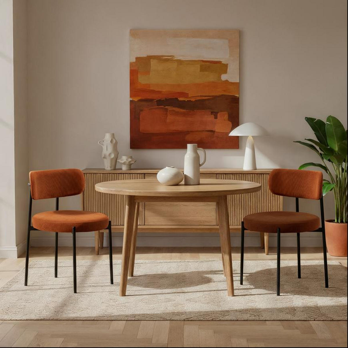 STÜLE 2er-Set Iris moderne aus Terrakotta Cord - Terracotta/Schwarz, Textil/Metall (53.5/79/51cm) - Sicaan