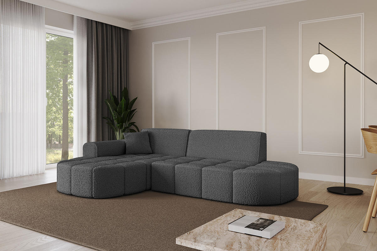 ECKSOFA Ottomane Links LIVO-L1 - 252x173x79,5 cm Dunkelgrau - Dunkelgrau, Holzwerkstoff/Textil (252/173cm) - ALTDECOR