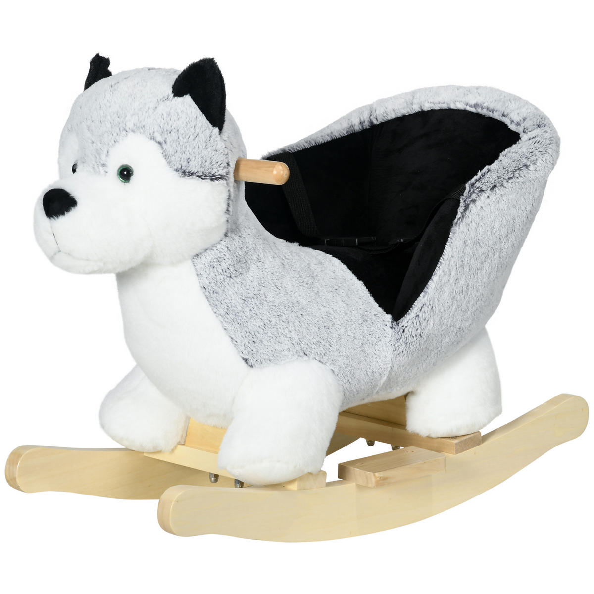 SCHAUKELPFERD DE-18256 mit Musik, Sicherheitsgurt und Haltegriffen - Grau, Holz (33/50/60cm) - ComfortXL