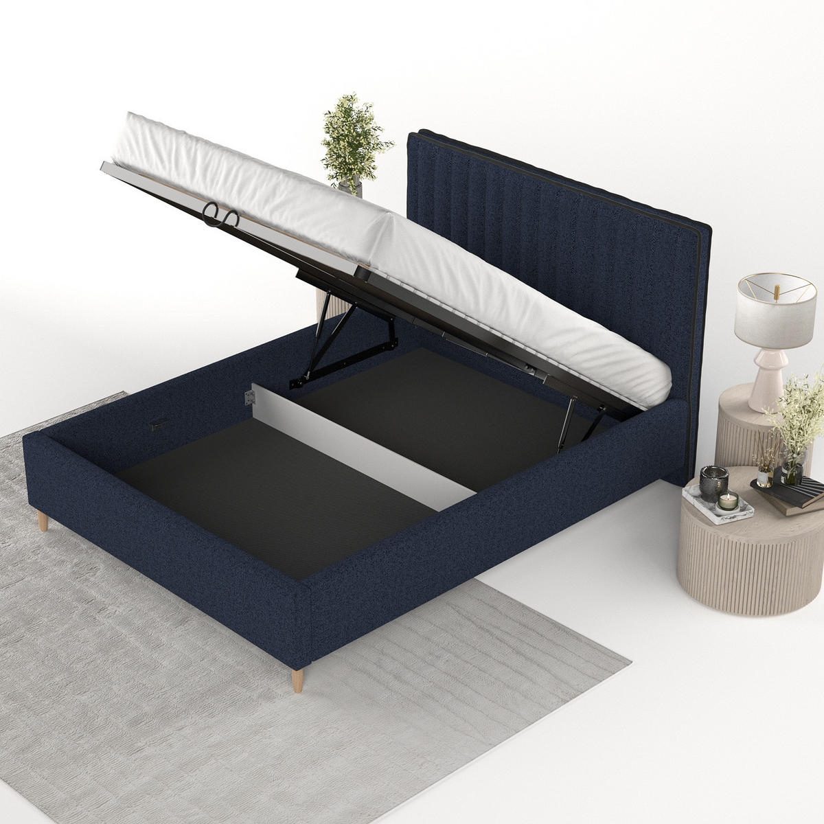 POLSTERBETT Aria 160/200 cm Marineblau im Riva Stoff - Naturfarben/Dunkelblau, Holz/Holzwerkstoff (160/200cm) - AltaBeds