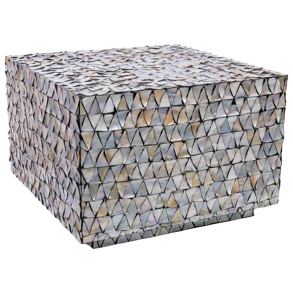 COUCHTISCH aus grauem Holz und Perlmutt, 65x65x45 cm - Grau, Holz (65/65/45cm) - Wanderlust