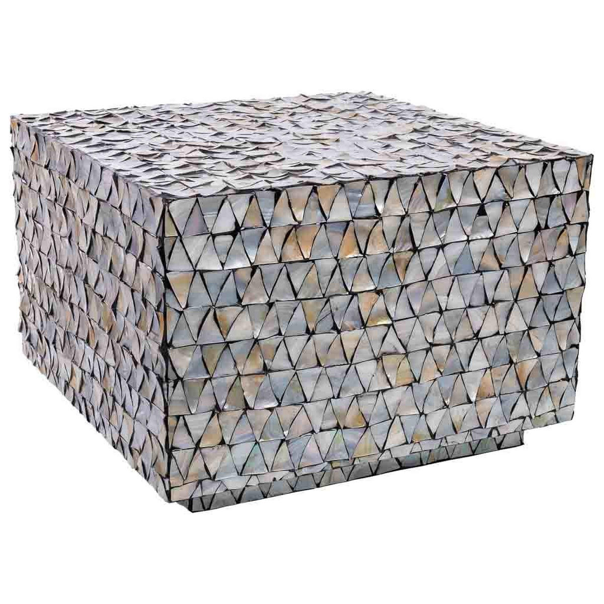 COUCHTISCH aus grauem Holz und Perlmutt, 65x65x45 cm - Grau, Holz (65/65/45cm) - Wanderlust
