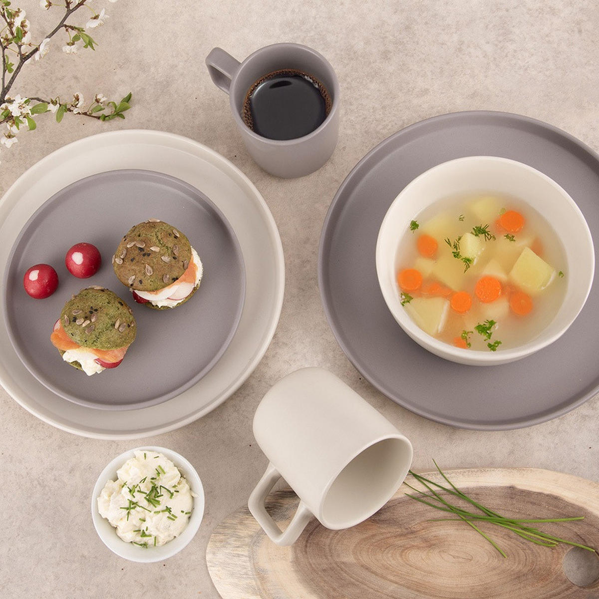 SNACKSCHALEN Keramik mit Löffel 90 ml 7-tlg. Weiß - Weiß, Keramik (6.5/21.5/5.5cm) - Orion 