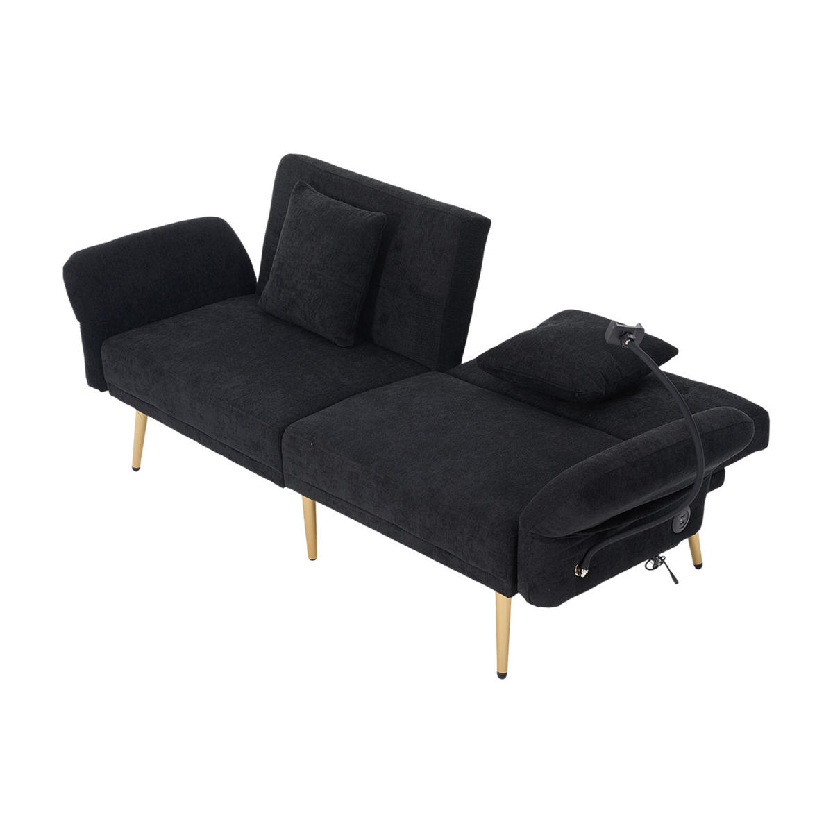 SCHLAFSOFA mit verstellbarer Rückenlehne und USB-Anschlüssen Schwarz Chenille 173/78/78 cm - Schwarz, Textil (173/78/78cm) - OKWISH