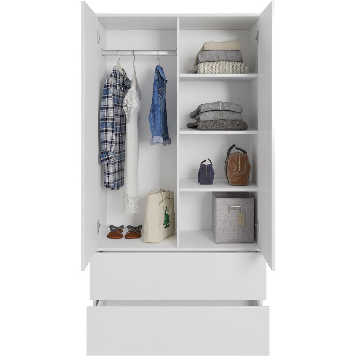 DREHTÜRENSCHRANK Classic mit 2 Türen, mit Schubladen, 90 cm, Weiß - Weiß, Textil (90/180/50cm) - Beautysofa