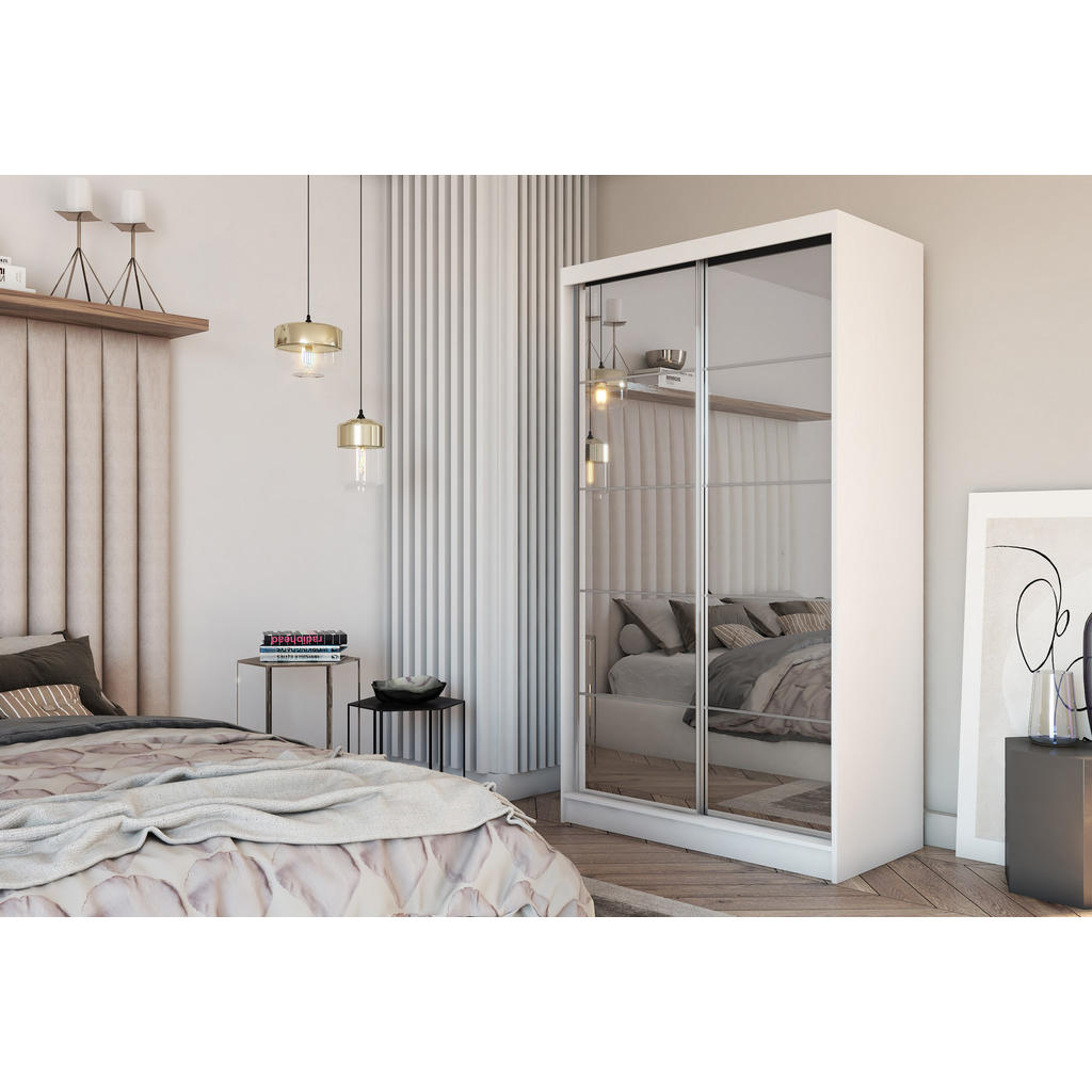 Thumbnail - Masseno Schwebetürenschrank, Weiß, Holzwerkstoff, 5 Fächer, Rechteckig, 120x216x61 cm, Schlafzimmer, Kleiderschränke, Sc...