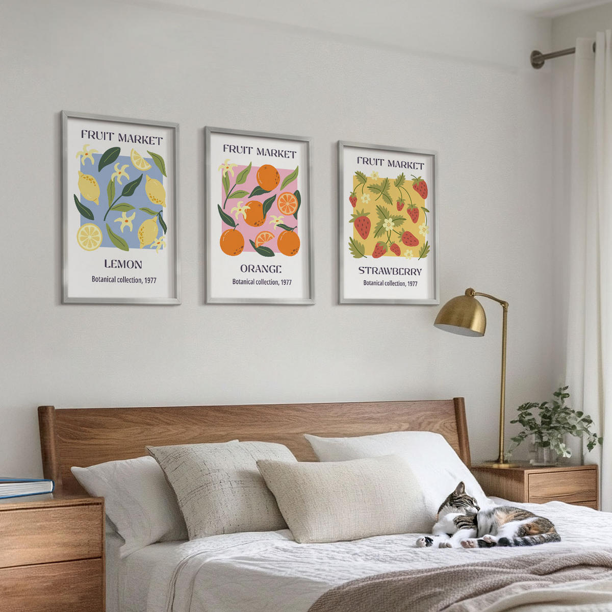 WANDBILDER 3er Set - 40x60 cm Silberner Rahmen - Fruchtposter Zitronen Erdbeeren - Silberfarben, Kunststoff (40/60cm) - ArtPrintCave
