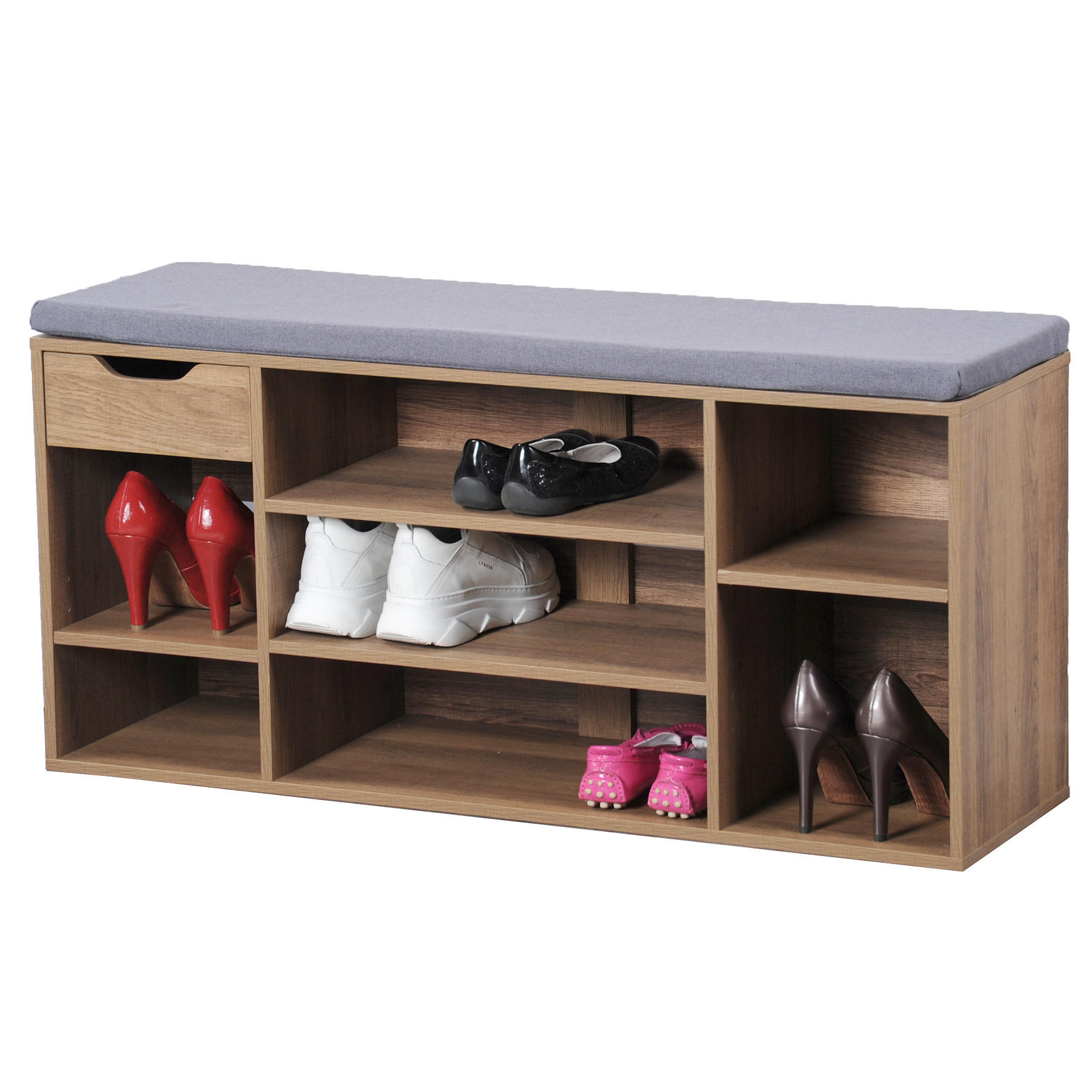 SCHUHSCHRANK mit Sitz und Schublade 101/29/48 cm - Braun, Holzwerkstoff (29/48/101cm) - Kesper