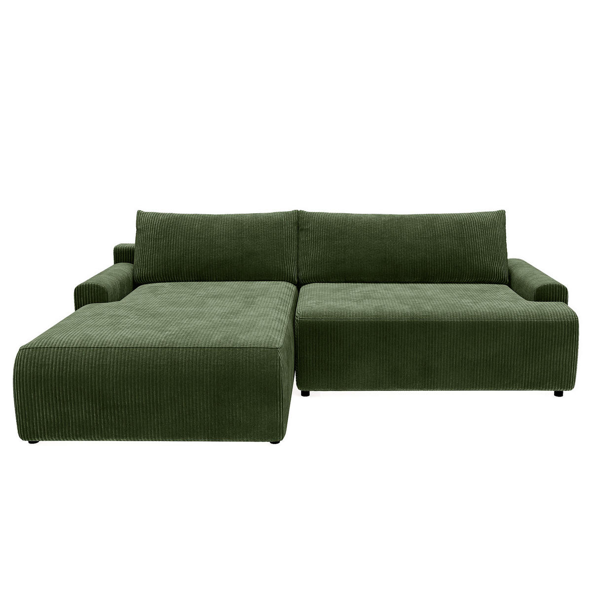 ECKSOFA mit Schlaffunktion - Longchair - Schwarz/Grün, Kunststoff/Textil (253/167cm) - home24