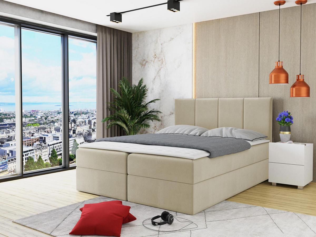 BOXBETT Rebos - H3 - Beige, Holz/Textil (140/200cm) - MIRJAN24
