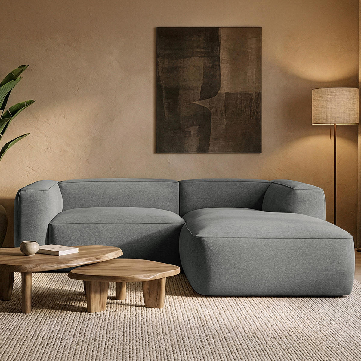 ECKSOFA RECHTS FUBBO, Grau - Grau, Holz/Holzwerkstoff (225/176cm) - KONSIMO®