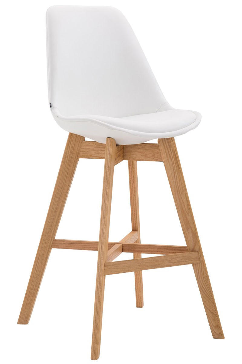 BARHOCKER Cannes Massivholz 112x48x56 cm Weiß - Weiß, Leder (48/112/56cm) - furnicato