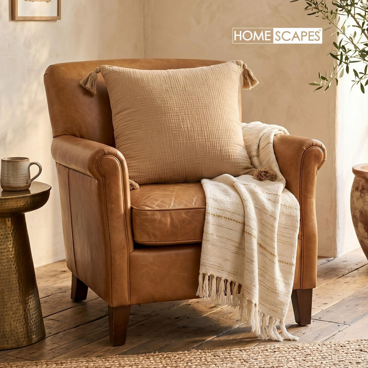 DEKOKISSEN Musselin mokka mit Quasten, 45/45 cm - Mokka, Textil (45/45cm) - Homescapes