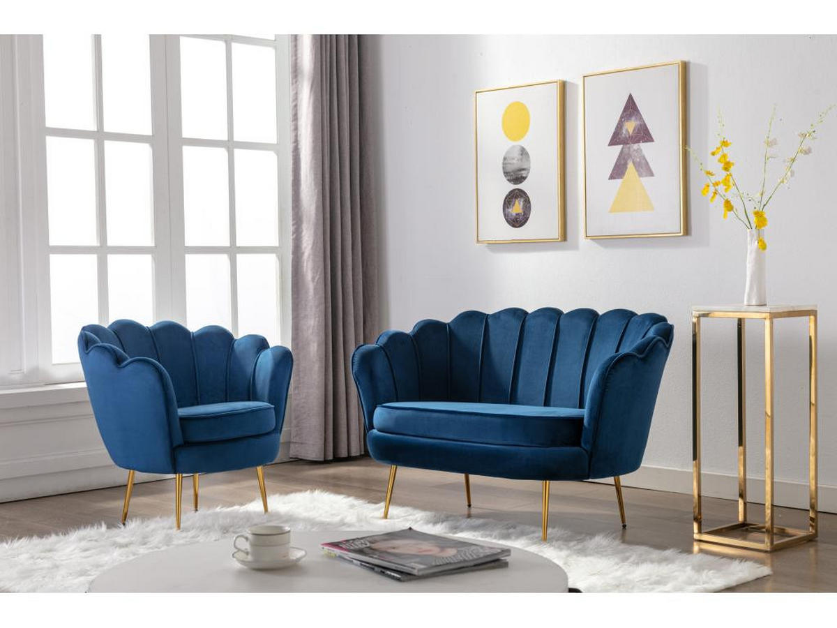 COUCHGARNITUR Muschel 2+1 - Samt - Dunkelblau - DANDELION - Blau, Textil (75/78/124cm) - Pascal Morabito