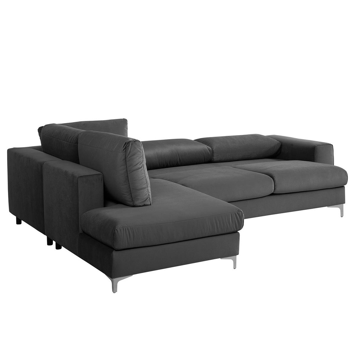 ECKSOFA mit Ottomane - Chromfarben/Anthrazit, Textil/Metall (302/1cm) - home24