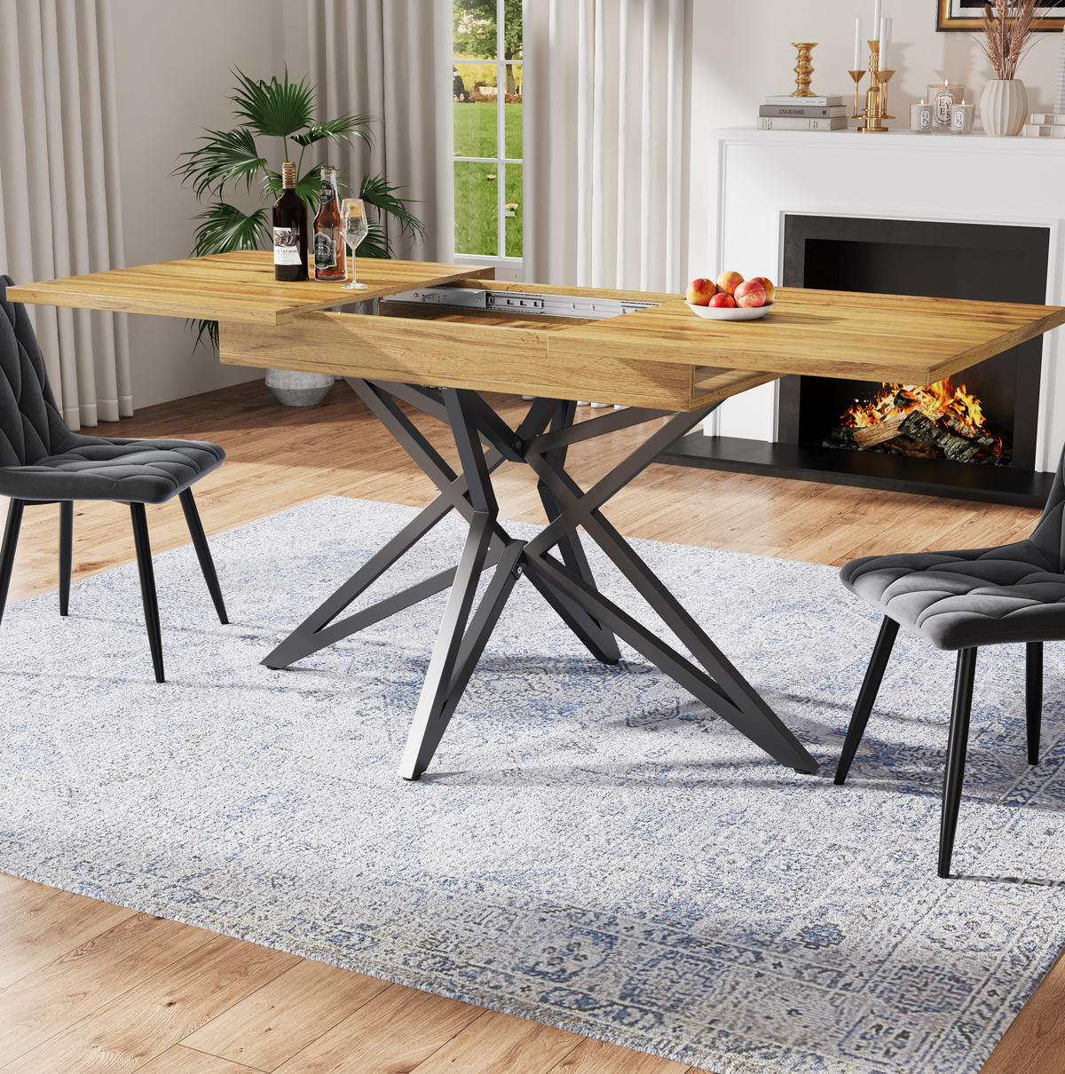 ESSTISCH 120/160/66,1 cm Walnuss aus MDF und Metall mit Ausziehfunktion - Braun, Holzwerkstoff (120/80/66.1cm) - OKMYHOME