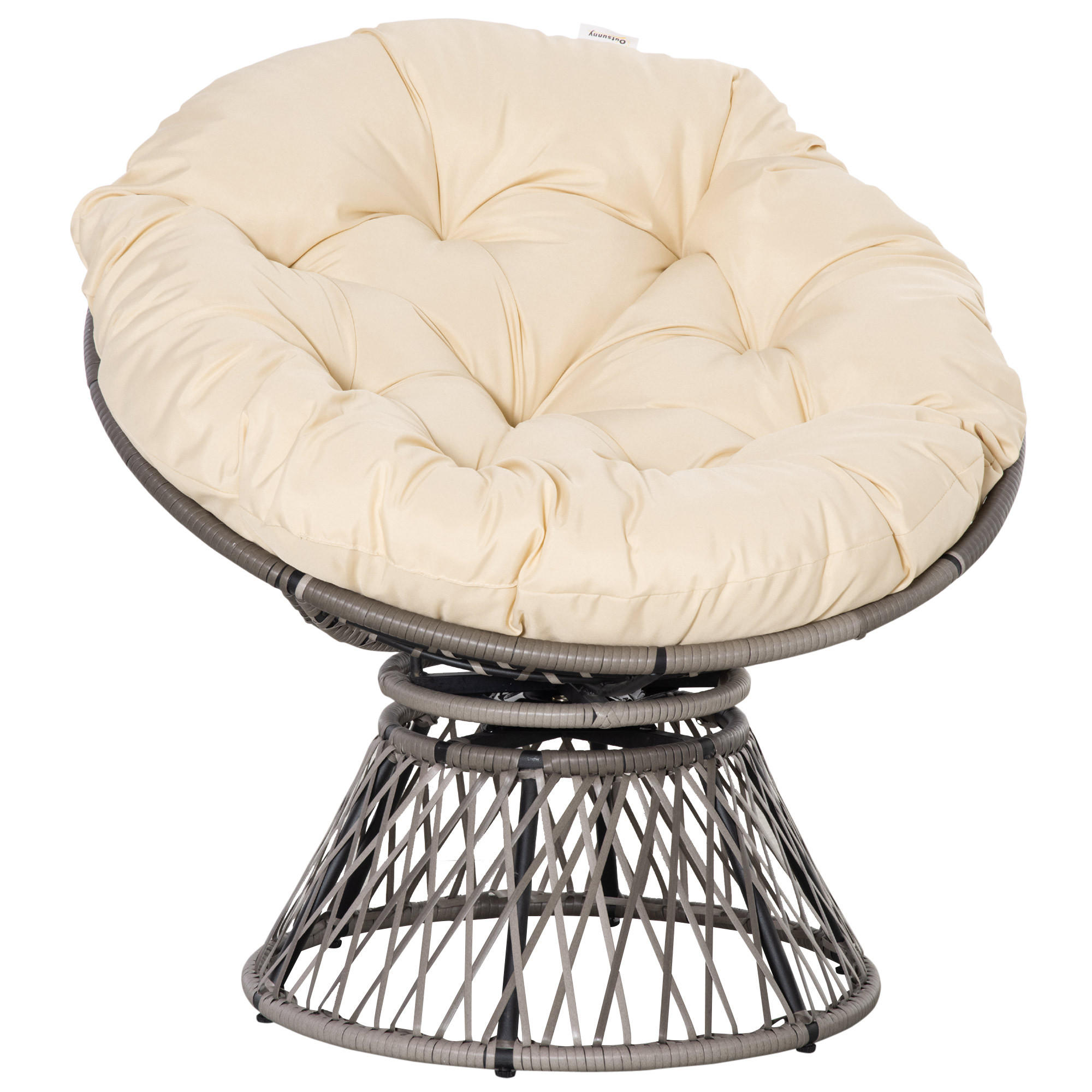 PAPASANSESSEL mit Polster 360 Grad Rattan Beige B87 x T97 x H86 cm - Beige, Kunststoff (97/90/87cm) - Outsunny