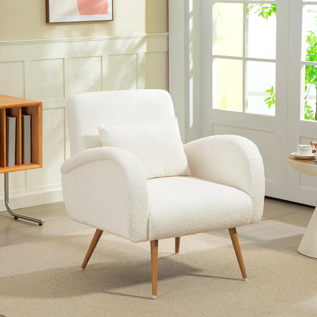 SESSEL gepolsterter Loungesessel mit Armlehnen, Lendenkissen, Metallbeine Creme - Creme, Textil (77/83/77cm) - HOMCOM