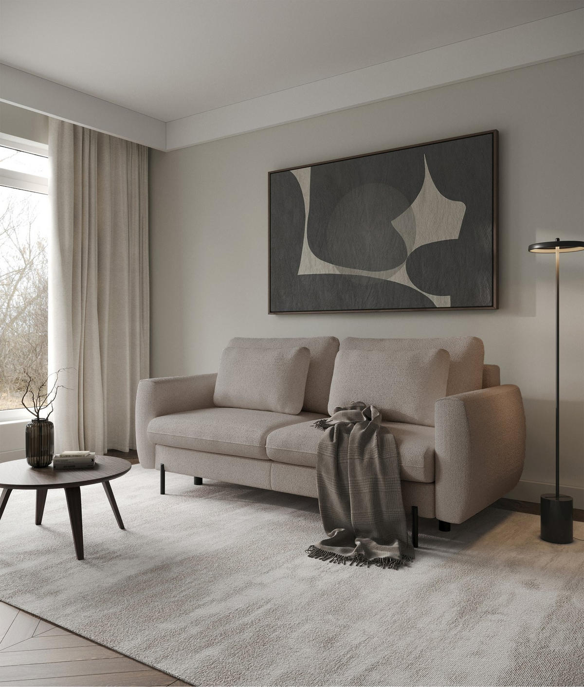 SOFA Rane Hellbraun mit Schlaffunktion - Hellbraun/Schwarz, Textil/Metall (236/90/102cm) - Selsey