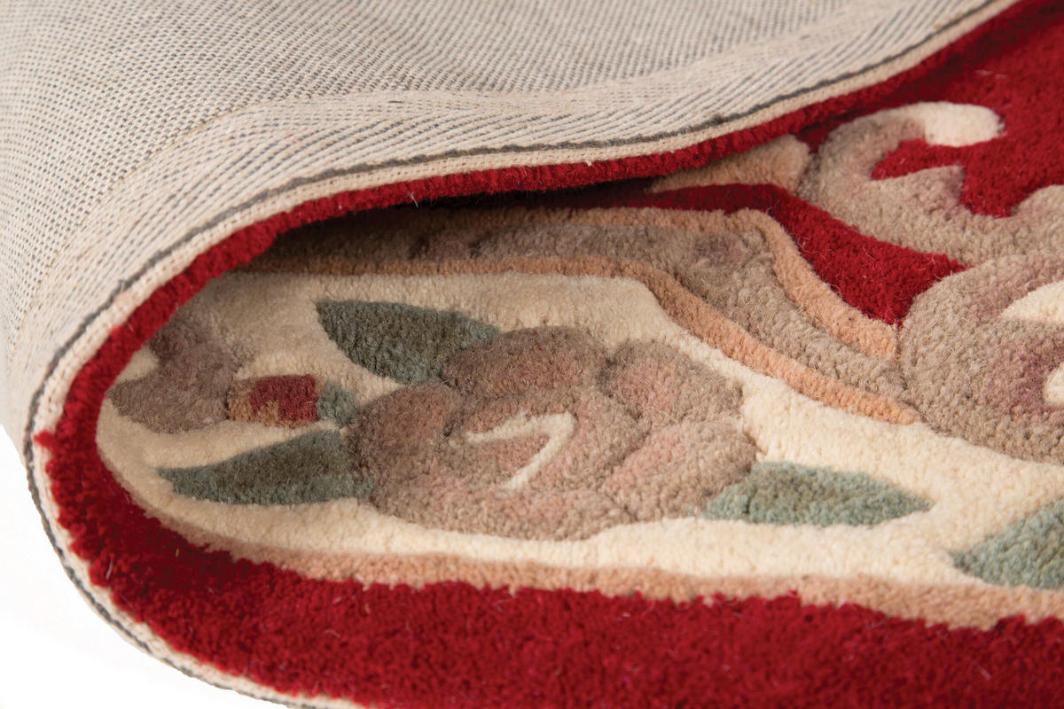 WOLLTEPPICH Aubusson-Muster handgeknüpft BEAULY, Rot-Beige 150x240 cm - Rot, Textil (150/240cm) - KADIMA DESIGN