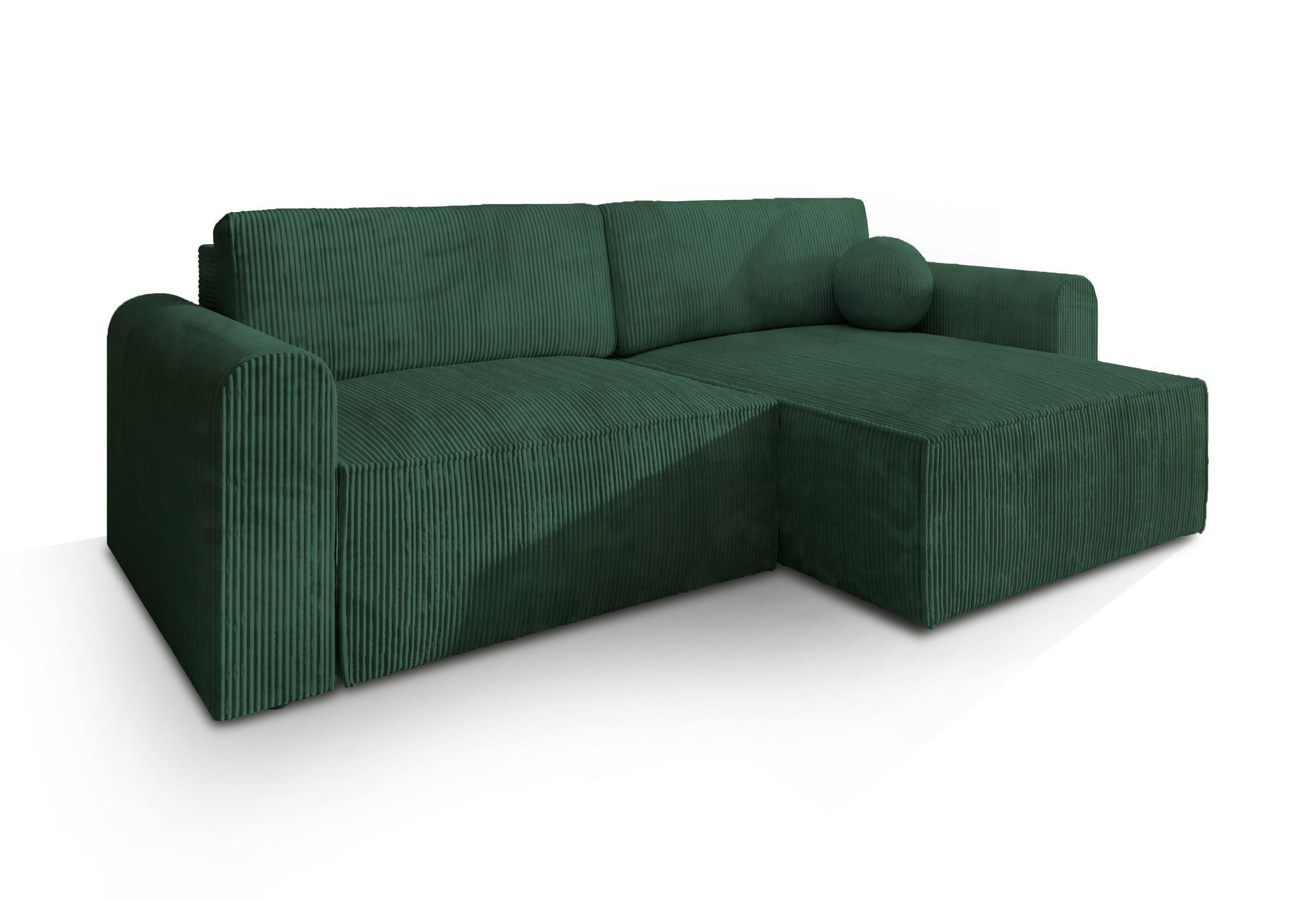 ECKSOFA FIANO P Grün Kordstoff mit Schlaffunktion - Grün, Holz (245/148cm) - MASSENO