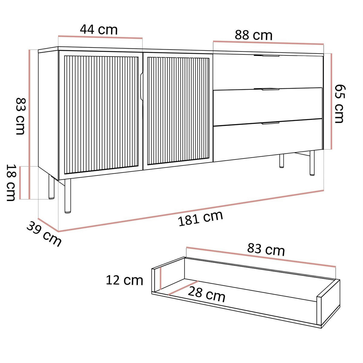 SIDEBOARD LINEA mit LED-Beleuchtung Kaschmir - Kaschmir, Holzwerkstoff (181/83/39cm) - Lookway