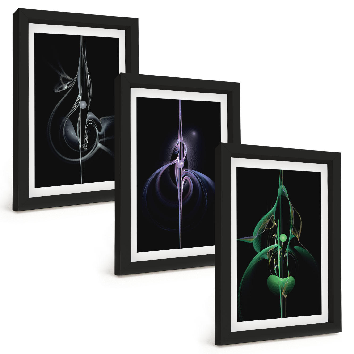 BILDER SET 3er Set - 20x30 cm Schwarzer Rahmen - Abstrakte schwarze Farbmuster - Schwarz, Kunststoff (20/30cm) - TULUP