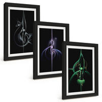 BILDER SET 3er Set - 20x30 cm Schwarzer Rahmen - Abstrakte schwarze Farbmuster - Schwarz, Kunststoff (20/30cm) - TULUP