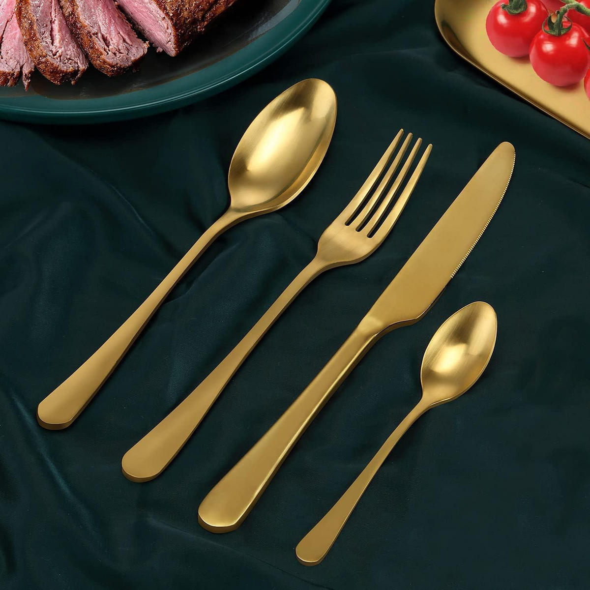BESTECKSET 24-teiliges Set Matt Gold für 6 Personen Edelstahl spülmaschinenfest - Goldfarben, Metall