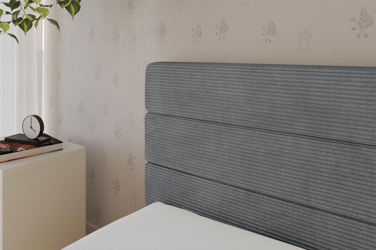 EINZELLBETT Jugendbett mit Bettkasten, Rechts - BEMY 90x200 Dunkelgrau - Schieferfarben, Holzwerkstoff/Textil (90/200cm) - ALTDECOR