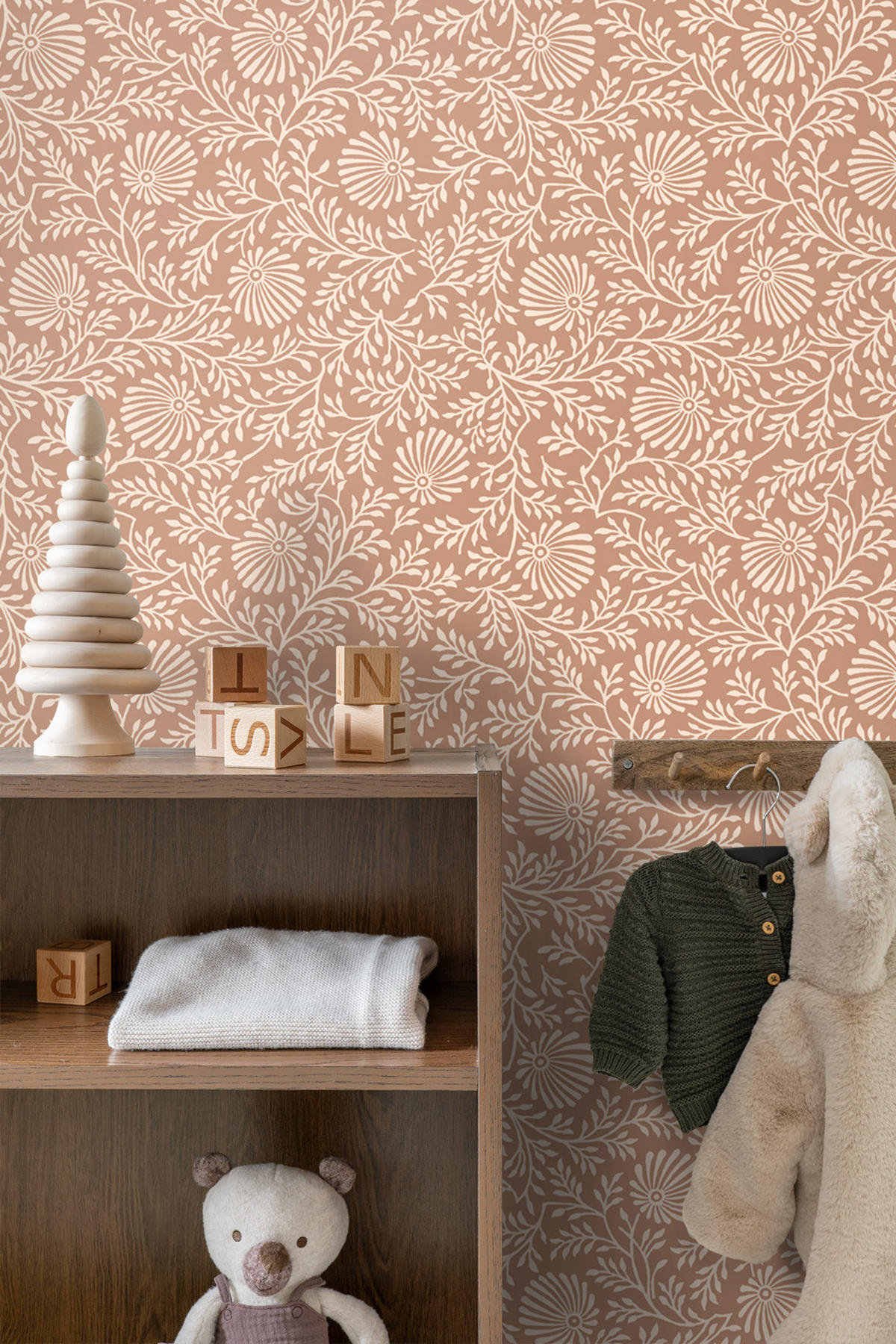 TAPETE Blumenmuster 50 x 900 cm - Terracotta, Papier (50/900cm) - ESTAhome