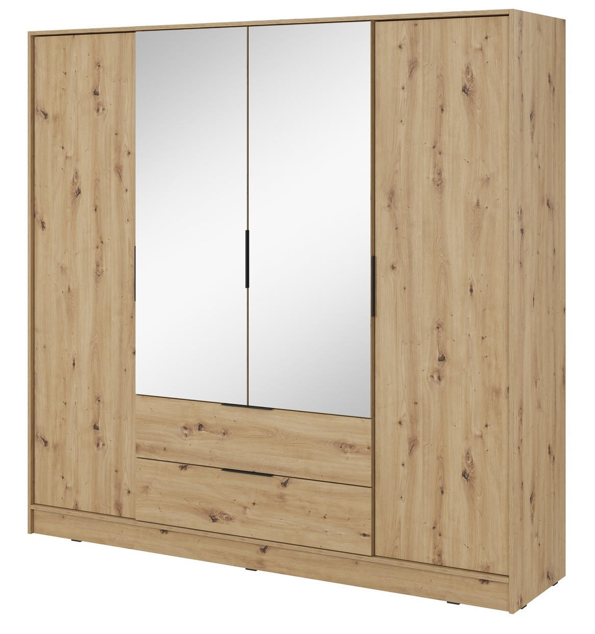 KLEIDERSCHRANK mit Spiegel 206 cm Kalma, 4 Türen, 2 Schubladen, Eiche Artisan - Eiche Artisan, Holz (206/200/51cm) - Emporius