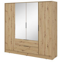 KLEIDERSCHRANK mit Spiegel 206 cm Kalma, 4 Türen, 2 Schubladen, Eiche Artisan - Eiche Artisan, Holz (206/200/51cm) - Emporius