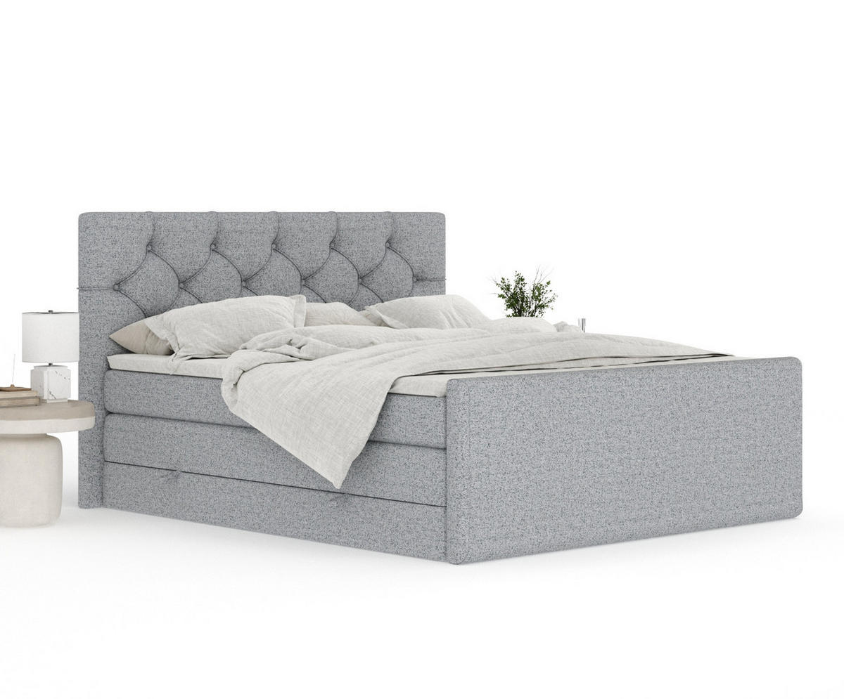 BOXSPRINGBETT Hugo Grau 200/200 cm - Schwarz/Grau, Holz/Holzwerkstoff (200/200cm) - Maison de Reve