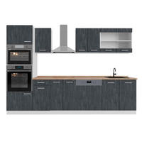 KOMPLETTKÜCHE R-Line Schwarz Beton 300 cm AP Eiche - Schwarz/Weiß, Holzwerkstoff (300/81.6/60cm) - Vicco