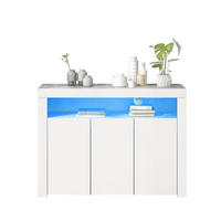 SIDEBOARD, 3 Türen, LED, Hochglanz, Weiß - Weiß, Holzwerkstoff (35/95/130cm) - FLIEKS
