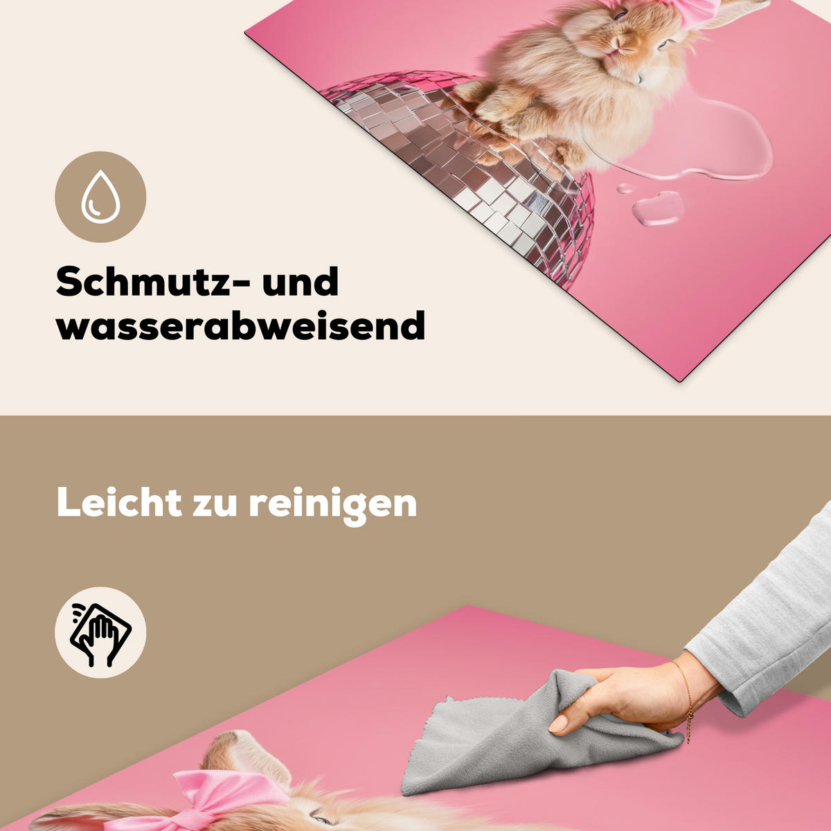 HERDABDECKPLATTE Schleife - Discoball - Kaninchen Ceranfeldabdeckung 78x52 cm - Pink, Kunststoff (78/52/0.2cm) - MuchoWow