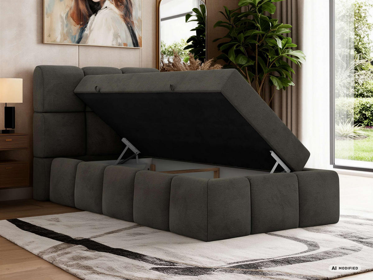 BOXBETT NIRA 90/200 - Dunkelgrau Velvet - Topper T25 - H4 - Dunkelgrau/Anthrazit, Kunststoff/Textil (90/200cm) - MKS