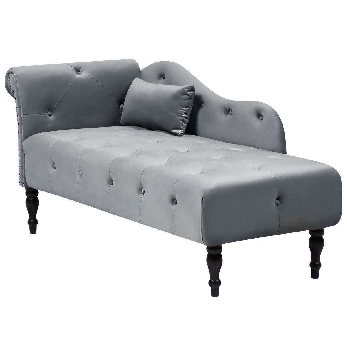 ČALOUNĚNÉ LEHÁTKO CHAISE LONGUE LEVOSTRANNÉ Sametová látka Šedé Ivry - černá/tmavě šedá, textil (152/72/62cm) - Beliani