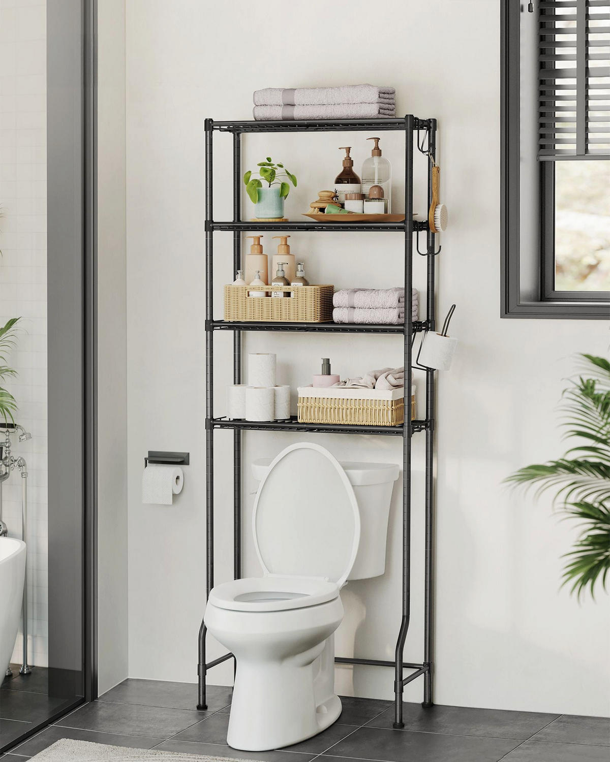 TOILETTENREGAL WARSAW 4-STÖCKIG - Schwarz, Metall (63/176/30cm) - Hansiro