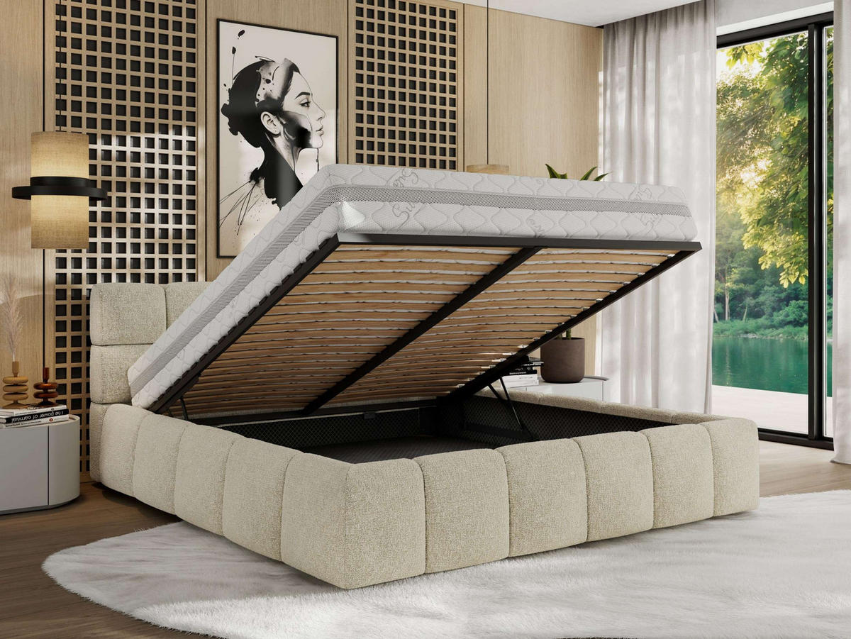 POLSTERBETT NIRA CLASSIC 200/200 - Creme Strukture - ohne Matratze - Creme, Textil (200/200cm) - MKS